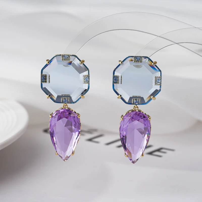 SENYU Trendy Geometric Water Drop Earrings Handpave Octagon Crystal Cubic Zirconia for Women Party Gift Jewelry Nigeria Earring