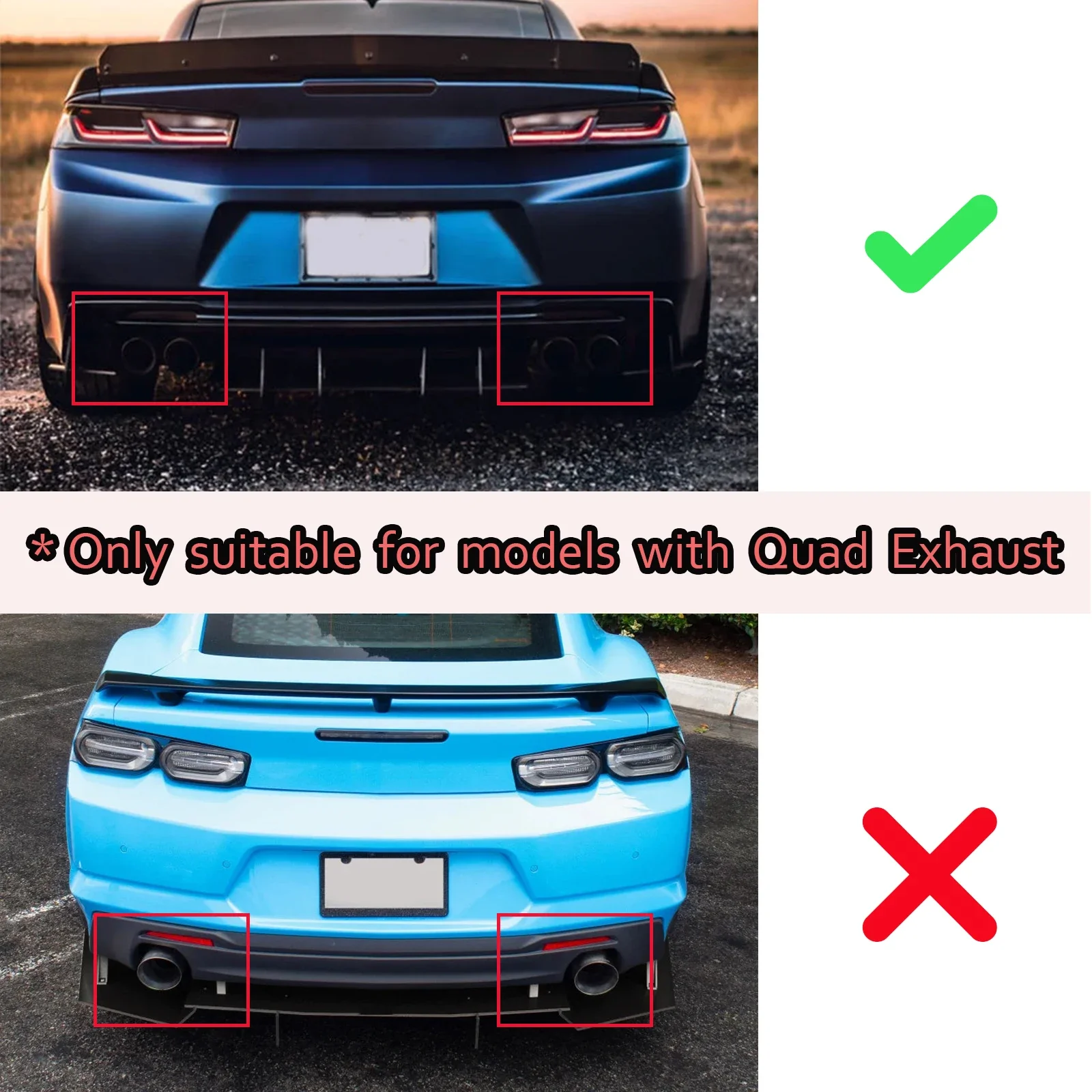 For Chevrolet Camaro SS 2016-2023 Quad Exhaust Rear Bumper Lip Diffuser Spoiler Spilitter Protector Body Kit Car Accessories