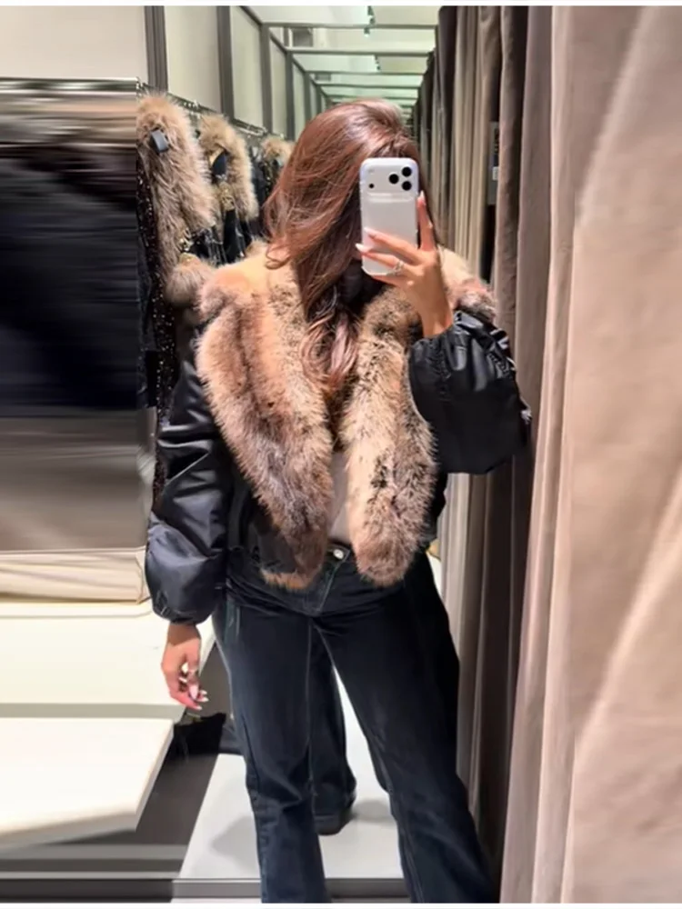 Abrigo Vintage de algodón de piel sintética para mujer, chaqueta negra holgada cálida informal elegante de manga larga, ropa de calle diaria a la moda para invierno 2025