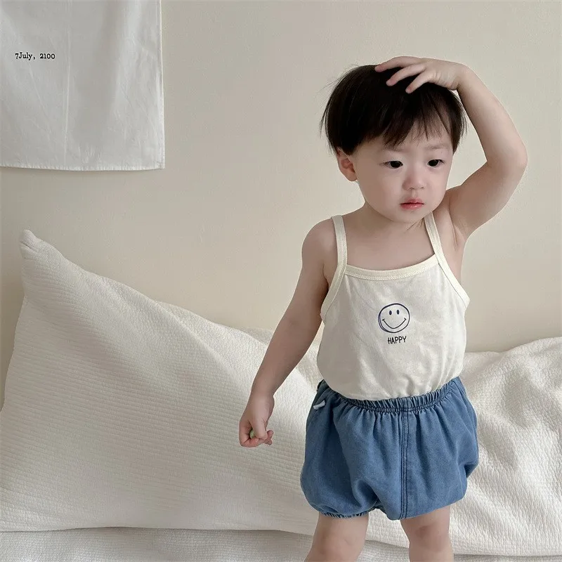 2024 Nieuwe Baby Zomer Mouwloze T-Shirts Baby Meisje Mode Brief Print Sling Vest Peuter Jongen Katoenen T Shirt Kids Tee Tops