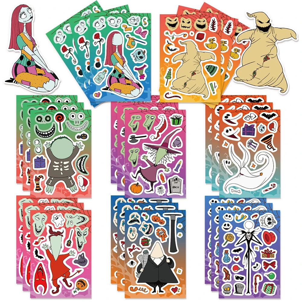 

8/16sheets Disney The Nightmare Before Christmas Puzzle Stickers Make a Face Children DIY Assemble Jigsaw Educational Toy Decals