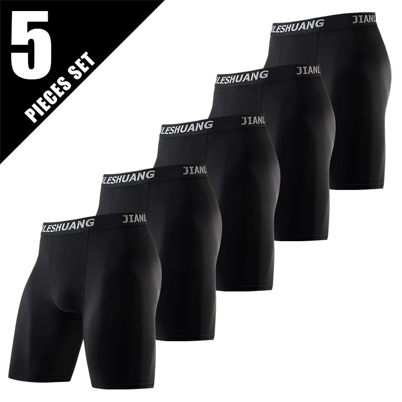 5piece Set Of Men's Classic Black And White Elastic Long Underwear Quick Drying Comfortable Sporty Youth Trend Flat Corner Pants