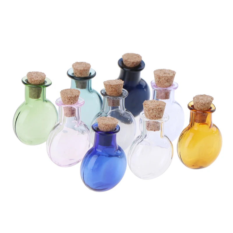 Hot Sale 2Pcs 1:12 Dollhouse Miniature Glass Color Bottles Cork Bottles Tiny Jar Model For Dollhouse Decoration
