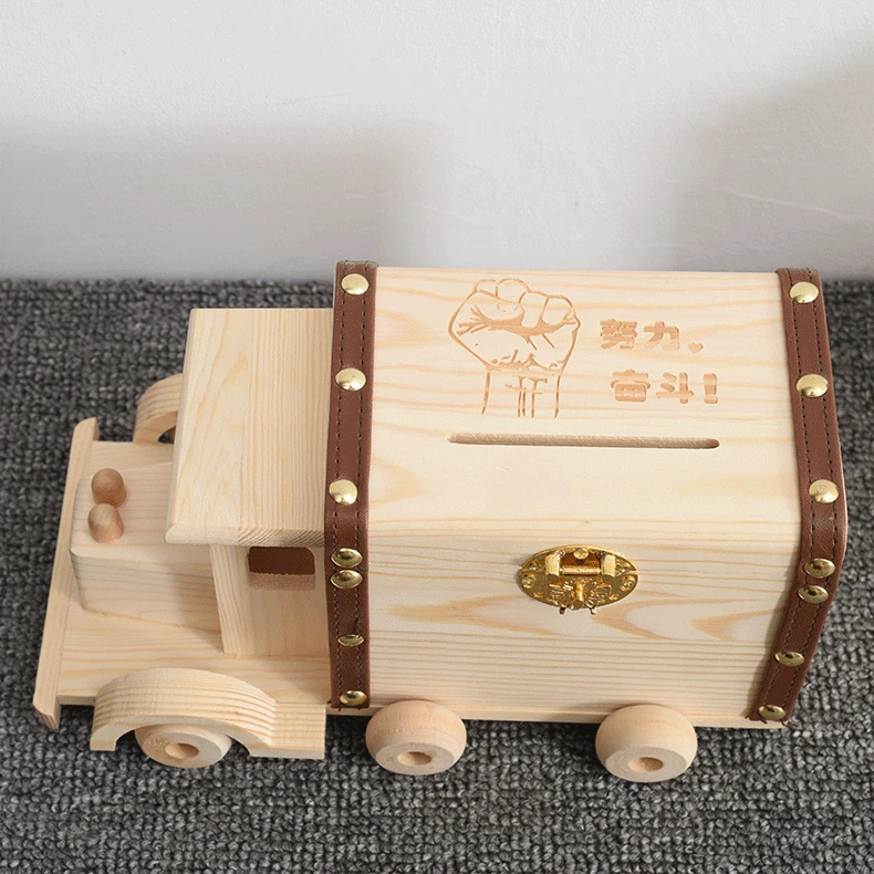 

Truck Model Piggy Bank Home Decor Children's Toys Baby Photography Props Wooden Piggy Bank Children's Gift Decoration Crafts