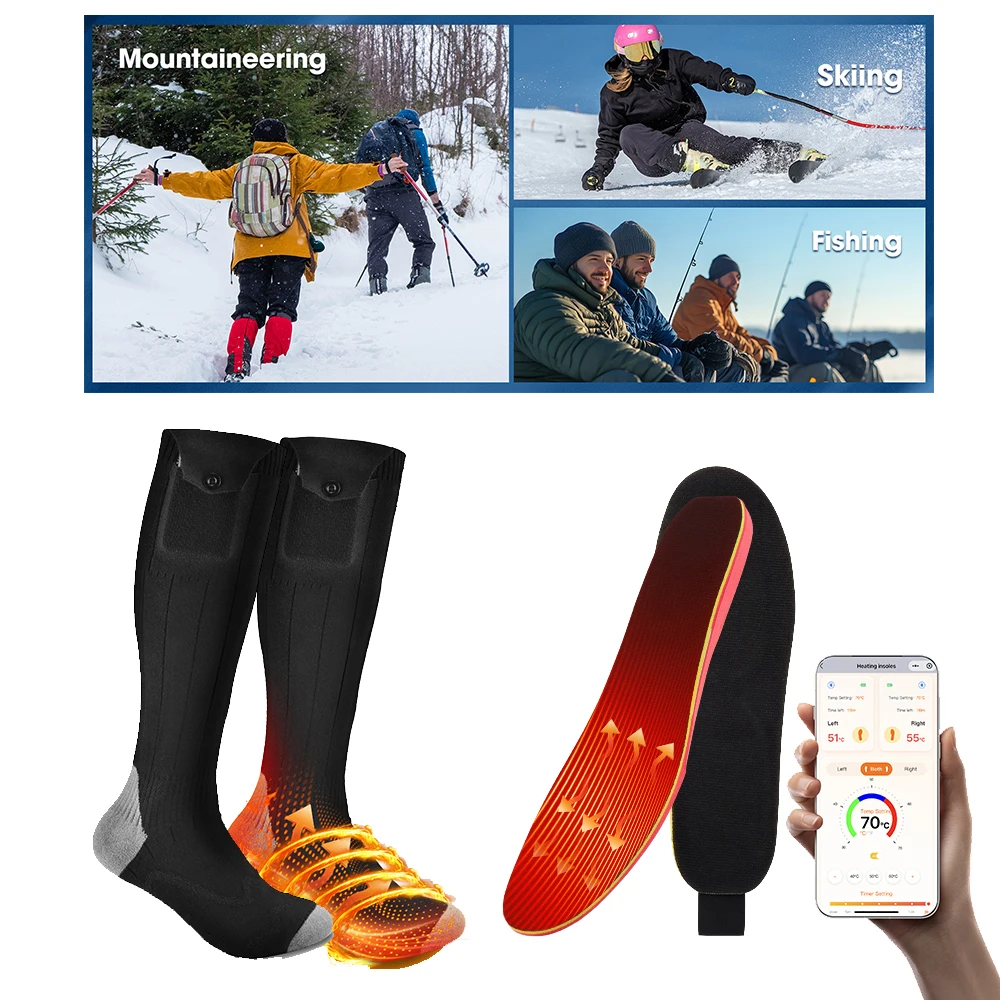 

НОВЫЕ стельки с умным подогревом с управлением через приложение, электрические согревающие носки для зимних видов спорта на открытом воздухе, лыжные перезаряжаемые подушечки для подогрева обуви