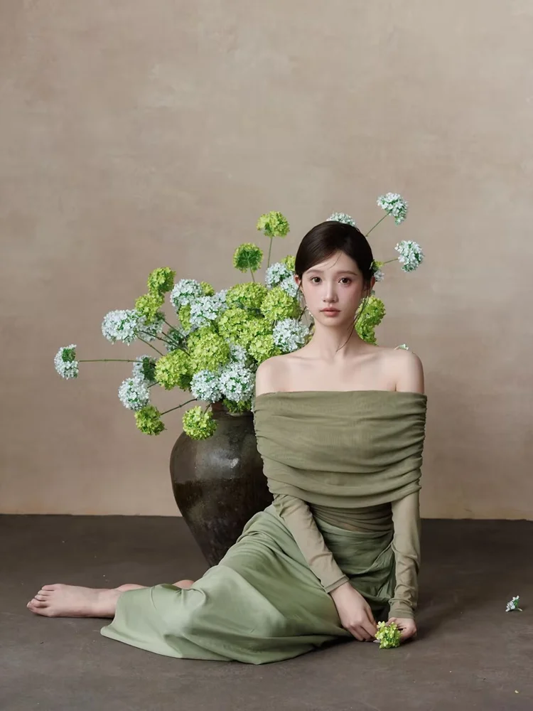 

Новая коллекция 2026: Винтажная китайская одежда в стиле масляной живописи, холодные тона, для портретной фотосъемки, модная женская одежда