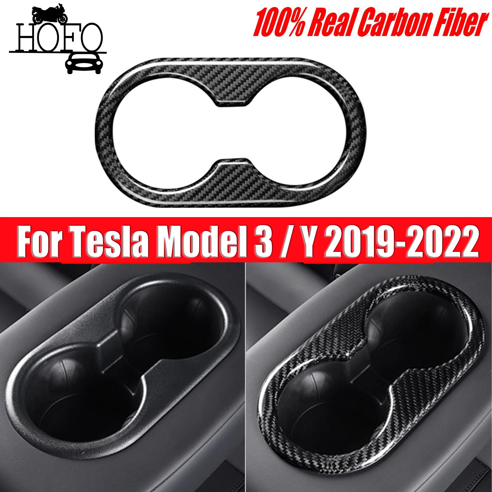 

Rear Water Cup Holder Trim Cover Real Carbon Fiber For Tesla Model 3 / Y 2019-2022