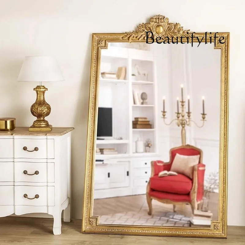 

L ight luxury High end European full-body mirrorRetro French full-length mirror wall hanging household carved cloakroom large