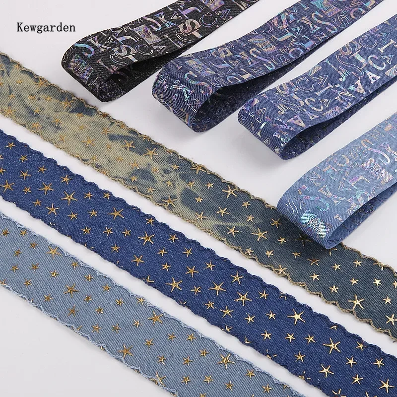 Image of Kewgarden 25 mm 38 mm Goldsterne Jeansband DIY Haarschleifen Bastelzubehör Handgefertigte Schuhmütze Bekleidungsmaterialien 10 Yards