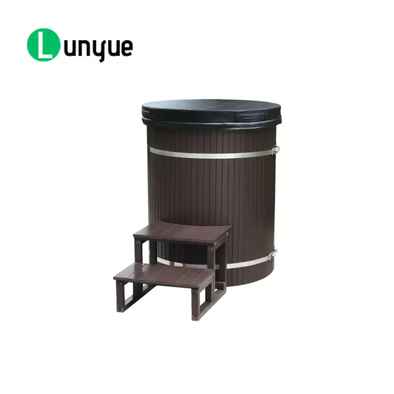 1 Person Outdoor Cold Plunge Tub with Cooler Redwood Ice Bath Barrel for Home Spa Recovery Durable Natural Wood Easy Assembly