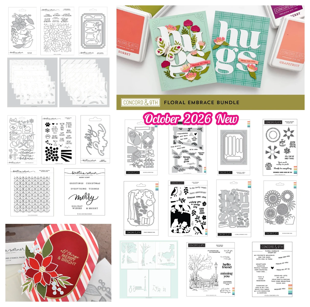 October 2026 Berries and Leaves Poinsettia Inlay Bloom & Grow Concord&9th Dies Stamp Christmas Fall Winter Scrapbook DIY Crafts