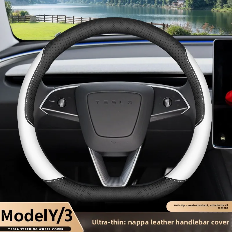 

Leather Car Steering Wheel Cover for Tesla Model Y Juniper Zunifer Model 3 Highland 2025 2026 Interior Accessories