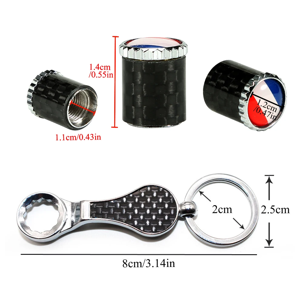 5Pcs/Set Car Wheels Tires Valves Carbon Fiber France National Flag Emblem Dust Dustproof Auto Truck Bike ATV Rims Valve Covers