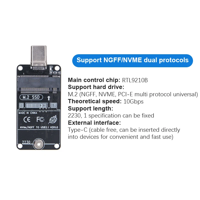 M.2 SSD To USB3.1 USB Type-C Adapter NVMe NGFF 2230 2242 10Gbps PCI-E For DIY Mobile Hard Disk Connector