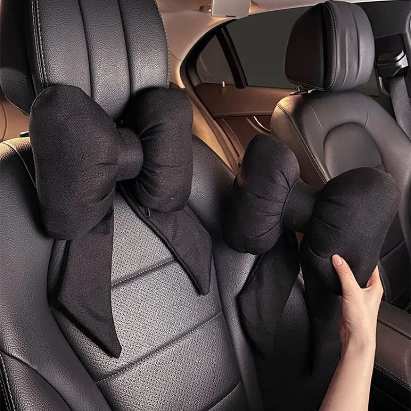 1PC Car headrest, lumbar support, neck support, headrest, and backrest. In car seats, mesh red ribbon, cotton and linen bow tie,