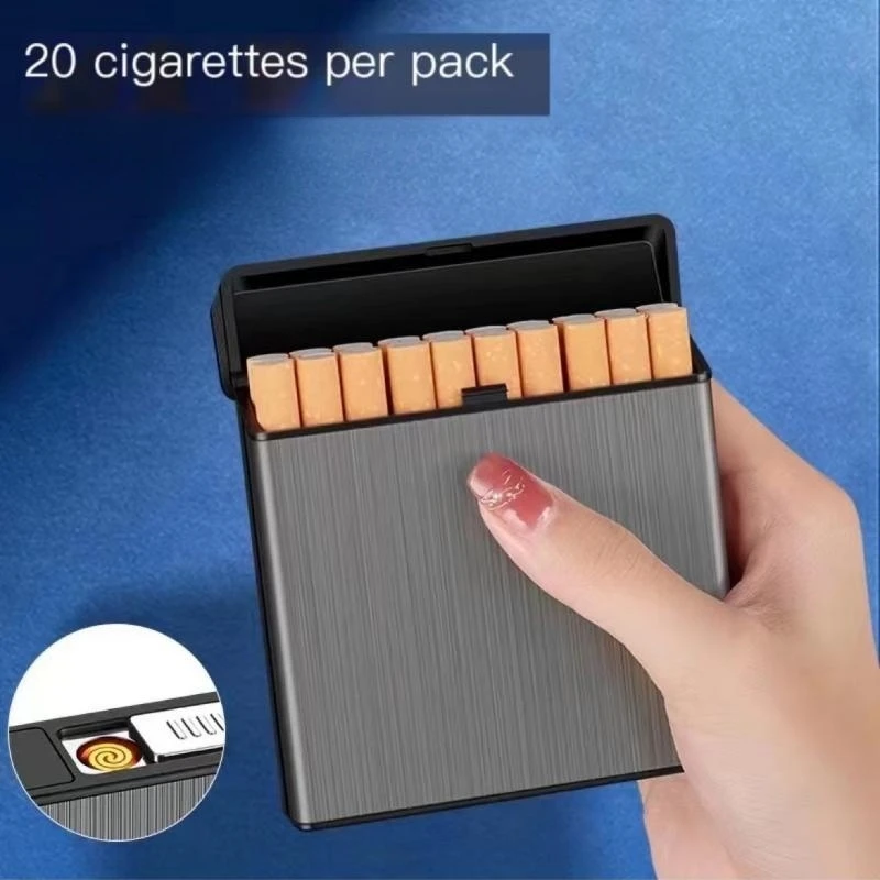 Windproof Tungsten Wire USB Charging Cigarette Box Lighter 20 Pack Cigarette Sealed and Moisture-proof Large Capacity Lighter