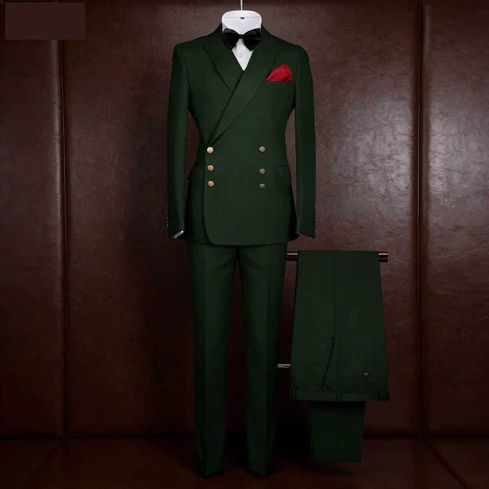 

Elegant Solid 2 Piece Men Suits Fashion Men's Formal Business_Wedding Groom Tuxedos Peak Lapel Double Breasted Jacket with Pants