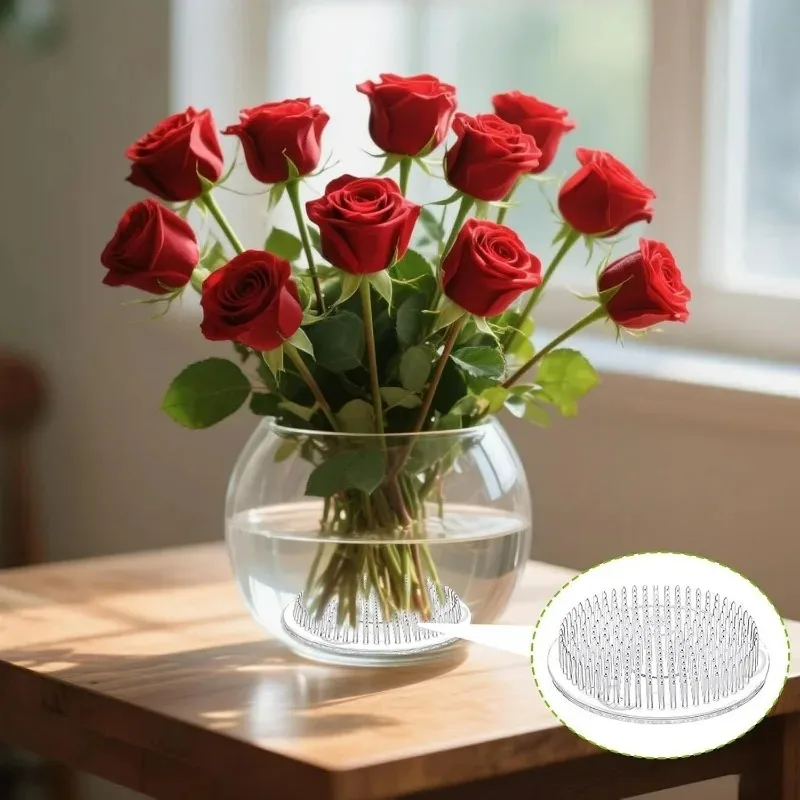 Round Ikebana Stem Holder Suction Cup Transparent Flower Arrangement Base Flower Fixing Bracket Vases Floral Fixed Base Holder
