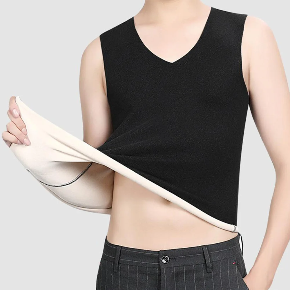 Mens womens fleece thickened slim fitting vest and undershirt thermal underwear for leisure vacation and daily wear