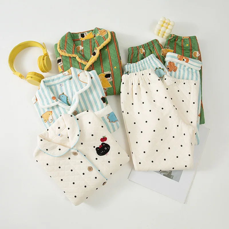 

Детская домашняя одежда: хлопковый комплект с вышивкой и принтом, пижама с длинными рукавами и длинными брюками для мальчиков и девочек, семейный комплект