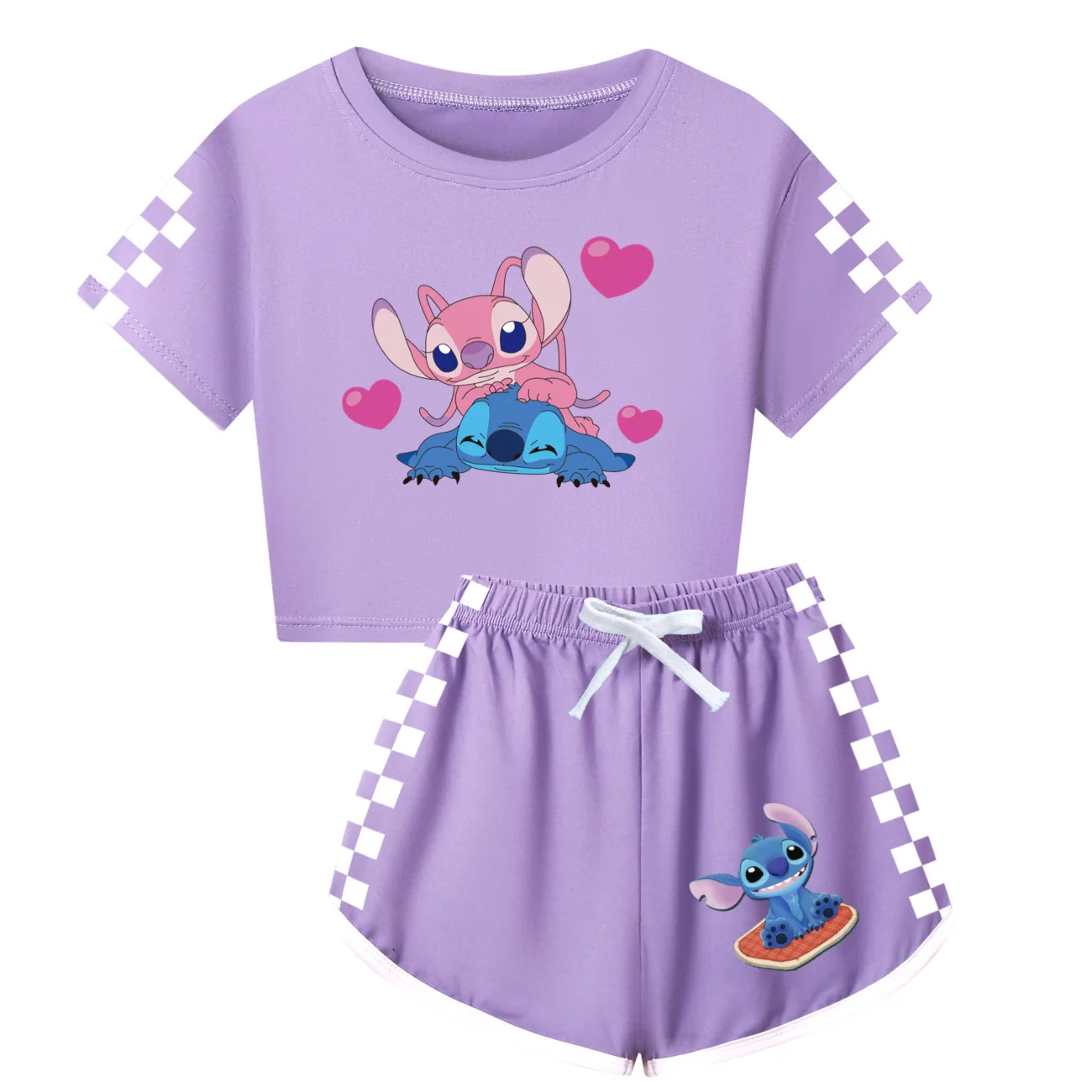 Lilo And Stitch Girls Boys Summer Clothing Set Kids Sports T-Shirt+Pants 2-piece Set Baby Pajamas Comfortable Outfits Sleepwear