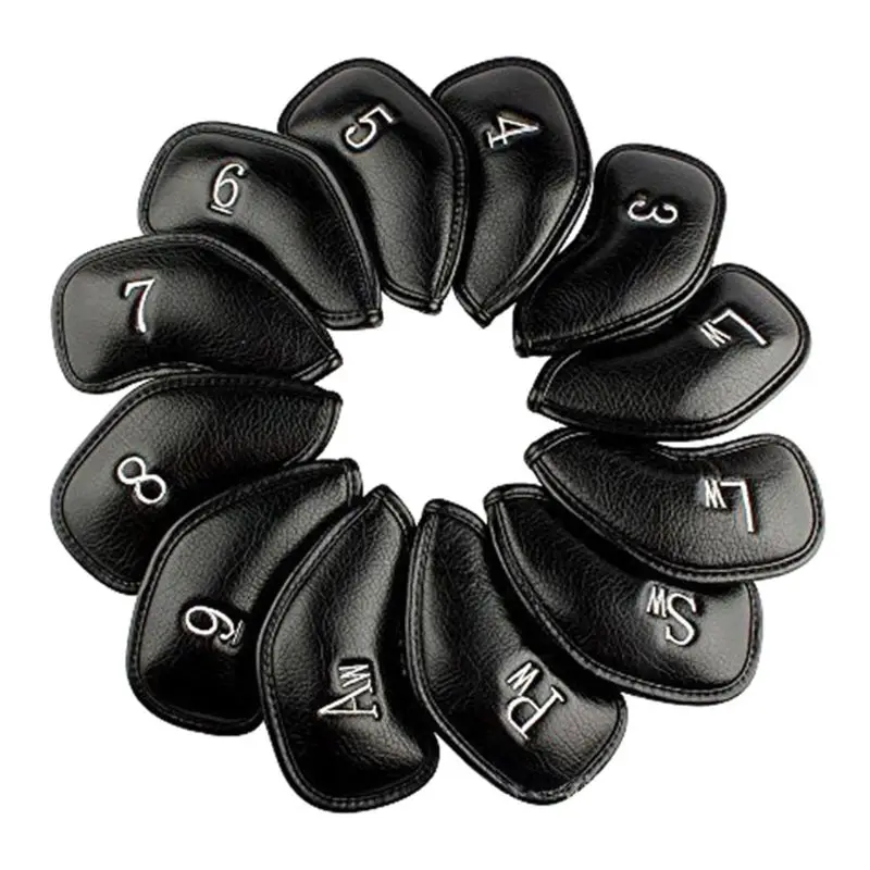 Golf Iron for Head Covers 12pcs Thicken PU Leather Soft Embroideried  Black Edging Right Handed Closely Protector