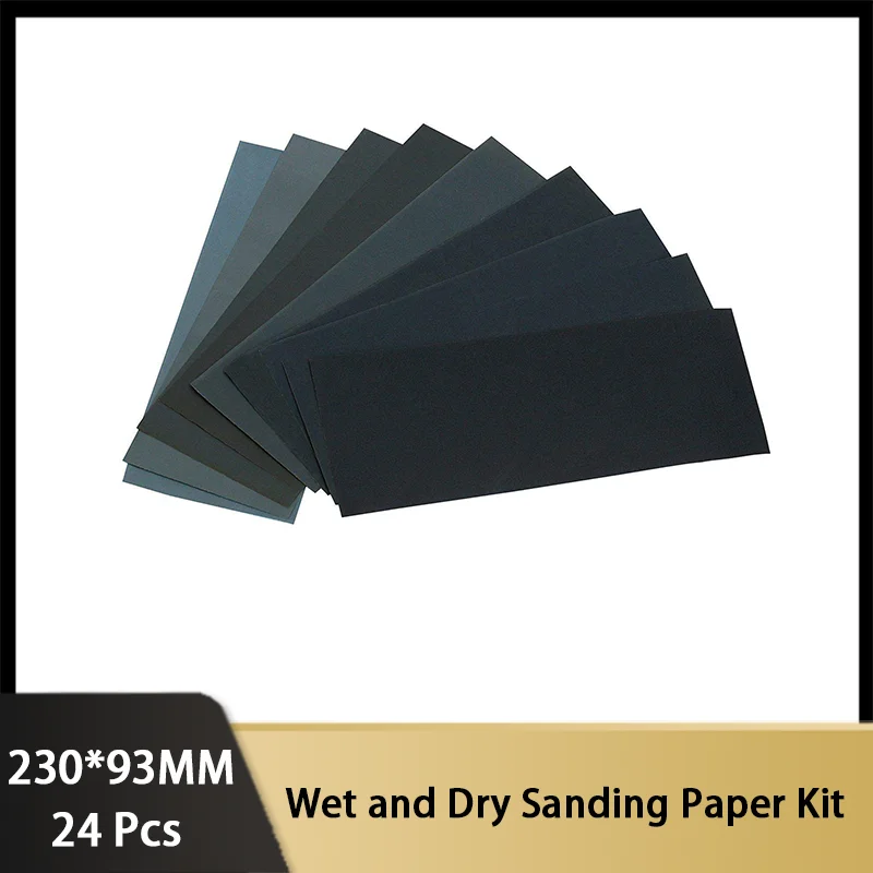 230*93MM  Wet and Dry Sanding Paper Kit 24 Pcs 120-3000 Grits Assorted for Automotive Wood Furniture Metal Polishing