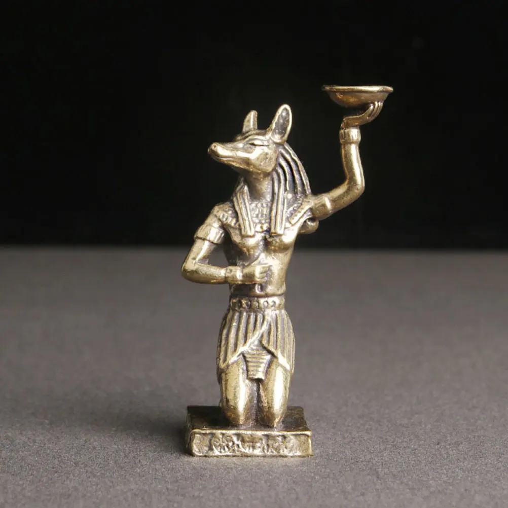 

Vintage Anubis Brass Statue Exquisite Egyptian Doghead Sculpture Holder Decor Ornament Home Office Desk Ornament Collection Gift