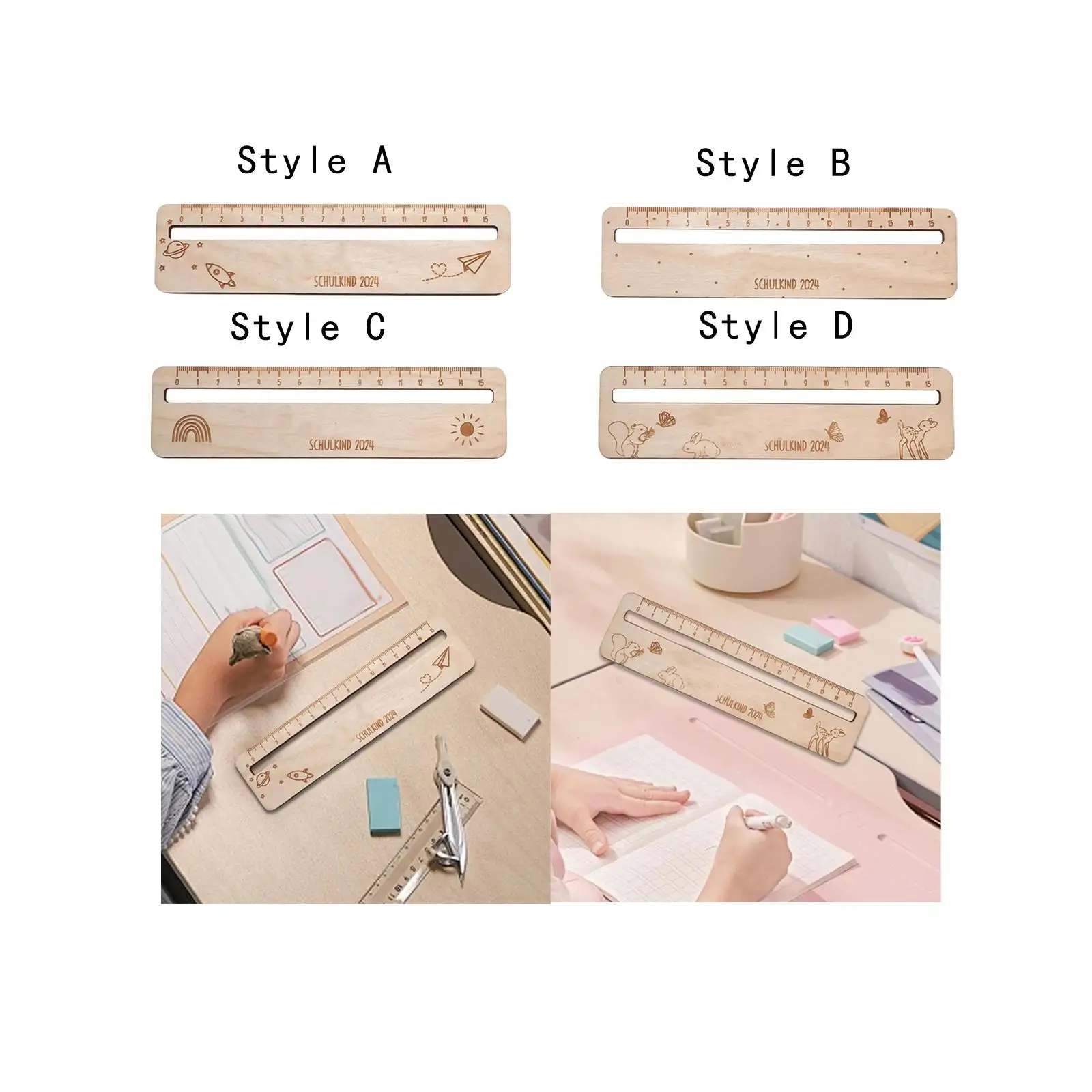 Cartoon Ruler Office Supplies Measuring Tool Accessories Wooden Ruler Shape Ruler Stationery Ruler for Children Kids Girls Boys