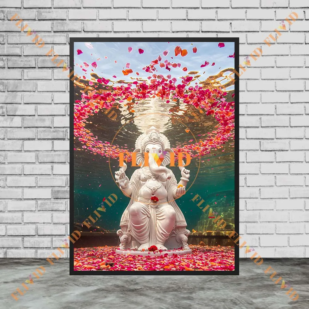 Hinduism the Immersion of Lord Ganesha Idols in the Sea Poster Wall Pictures For Church Decor Wall Art Canvas Painting Unframed