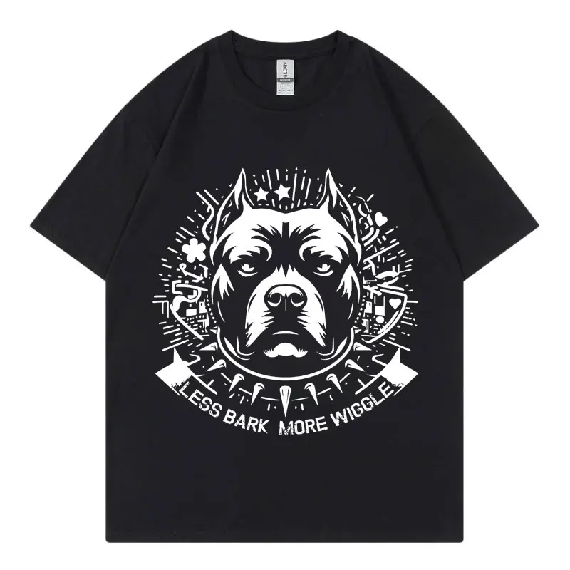 Less Bark More Wiggle Pitbull Print T-shirt Gothic Vintage Short Sleeve T-shirts Fashion Casual Oversized Cotton T Shirts Unisex