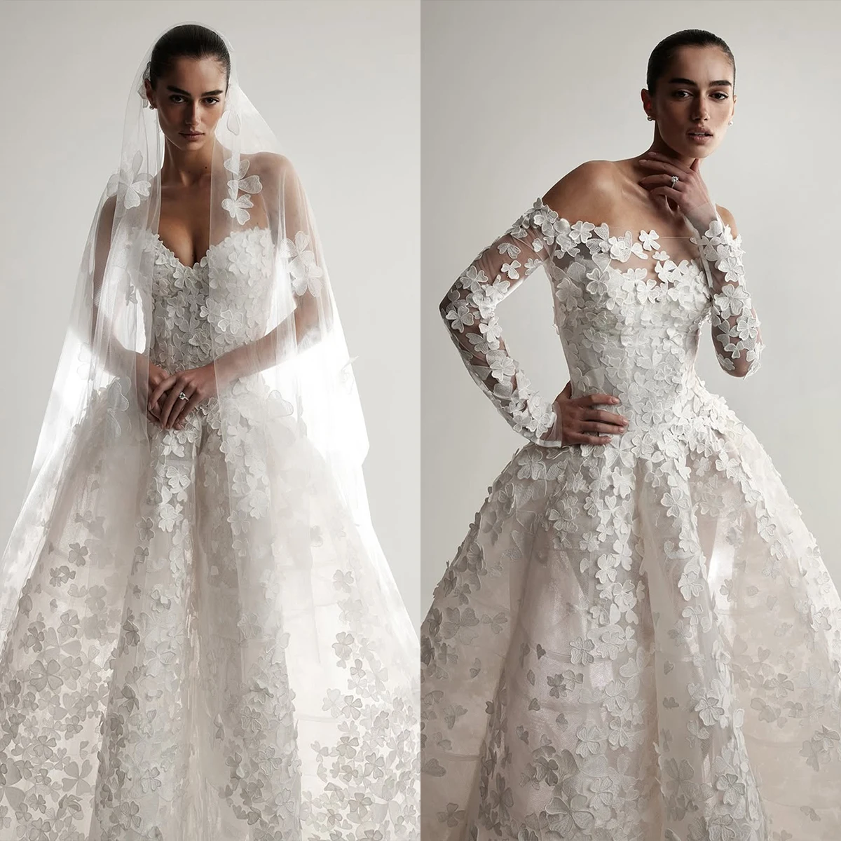

Gorgeous Wedding Dresses Long Sleeves Appliques Lace Pearls A Line Bridal Gown Button Back Chapel Customized Vestidos De Novia