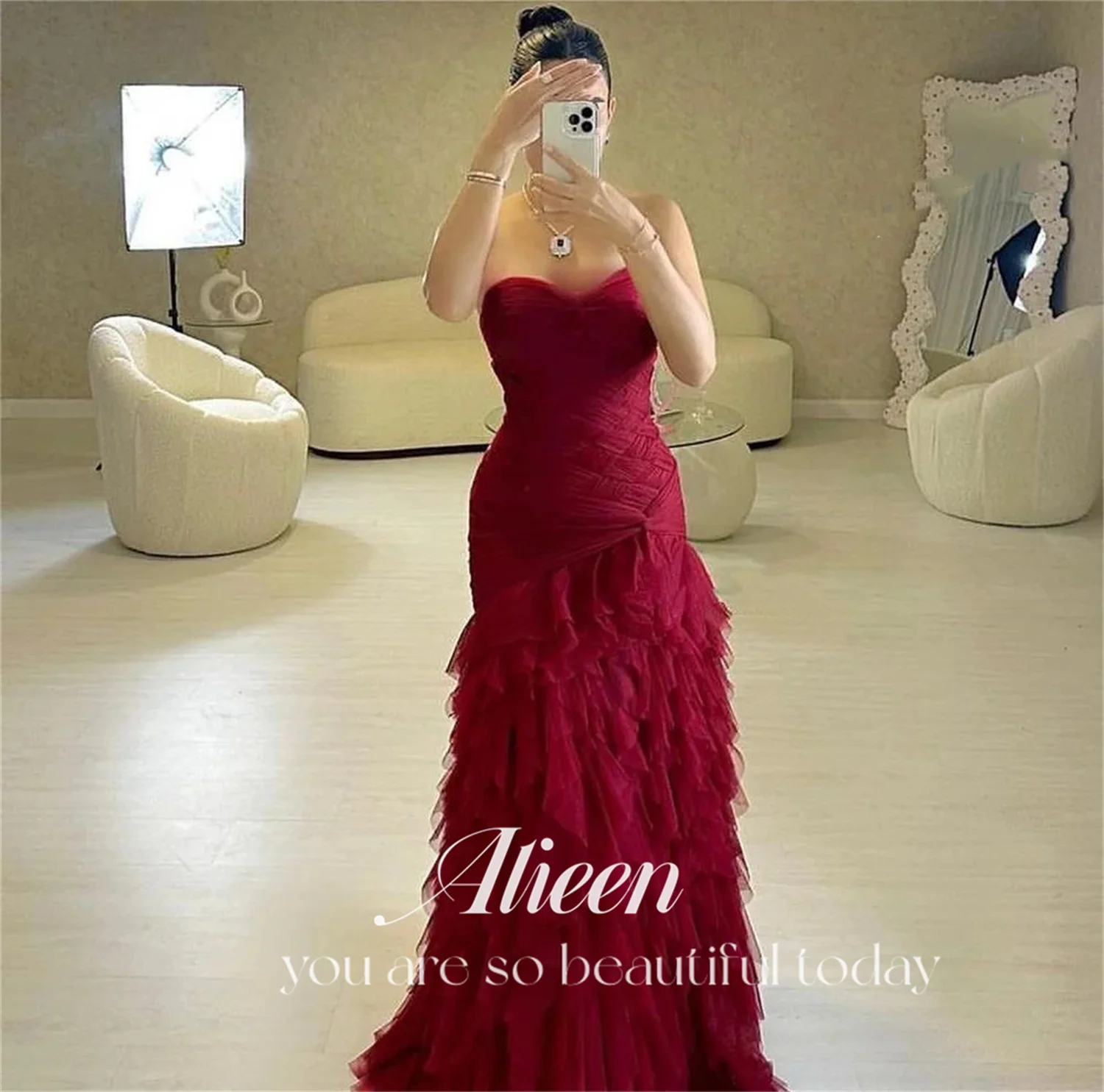 Multi-layer Custom Made Claret Mermaid Chubby Elegant Party Dresses for Wedding Night Evening Woman Gala Prom Dress Customized