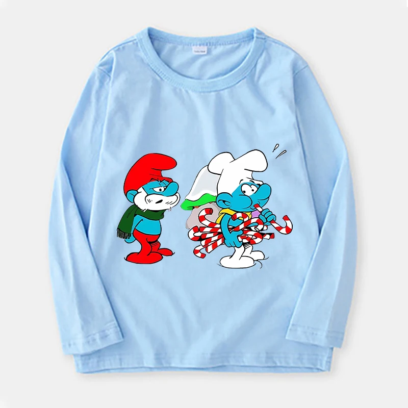 Anime Smurfs bambini felpa film Cartoon stampato manica lunga ragazza Tees Pullover sottile top vestiti di cotone regali per bambini carini