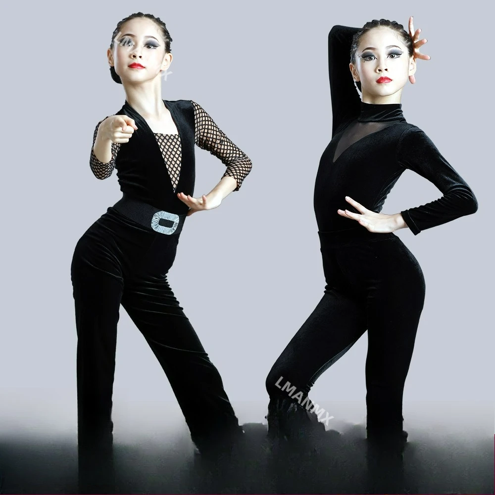 فستان رقص لاتيني للأطفال للخريف/الشتاء بأكمام طويلة، فستان رقص للمنافسة والتدريب #1