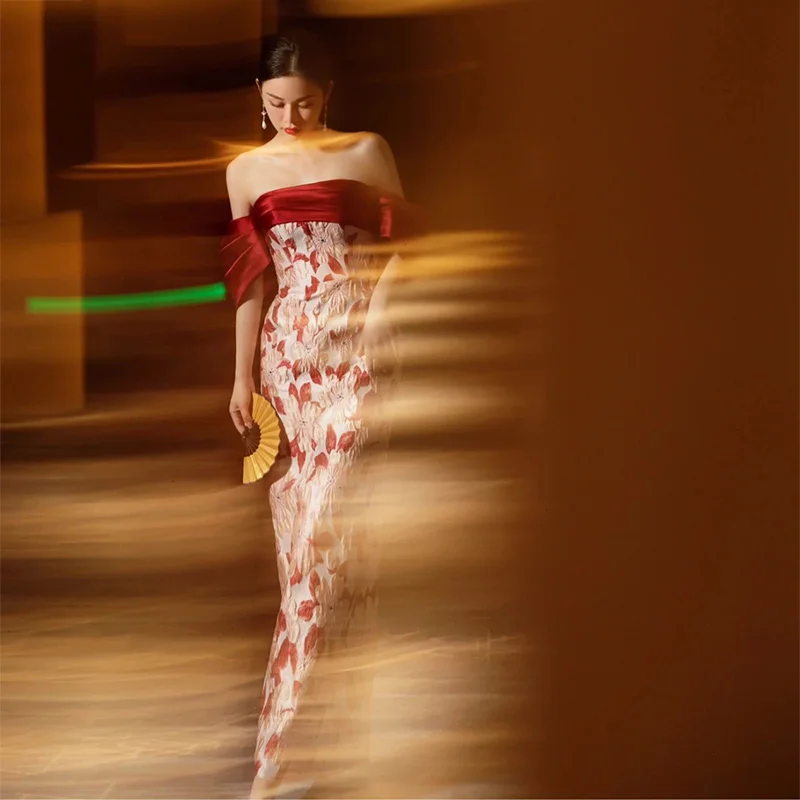 

Ele One-oulder Wedding Dr ort Sve Long Skirt for Engagement Par Bridal Gown Luxury mat Small Size