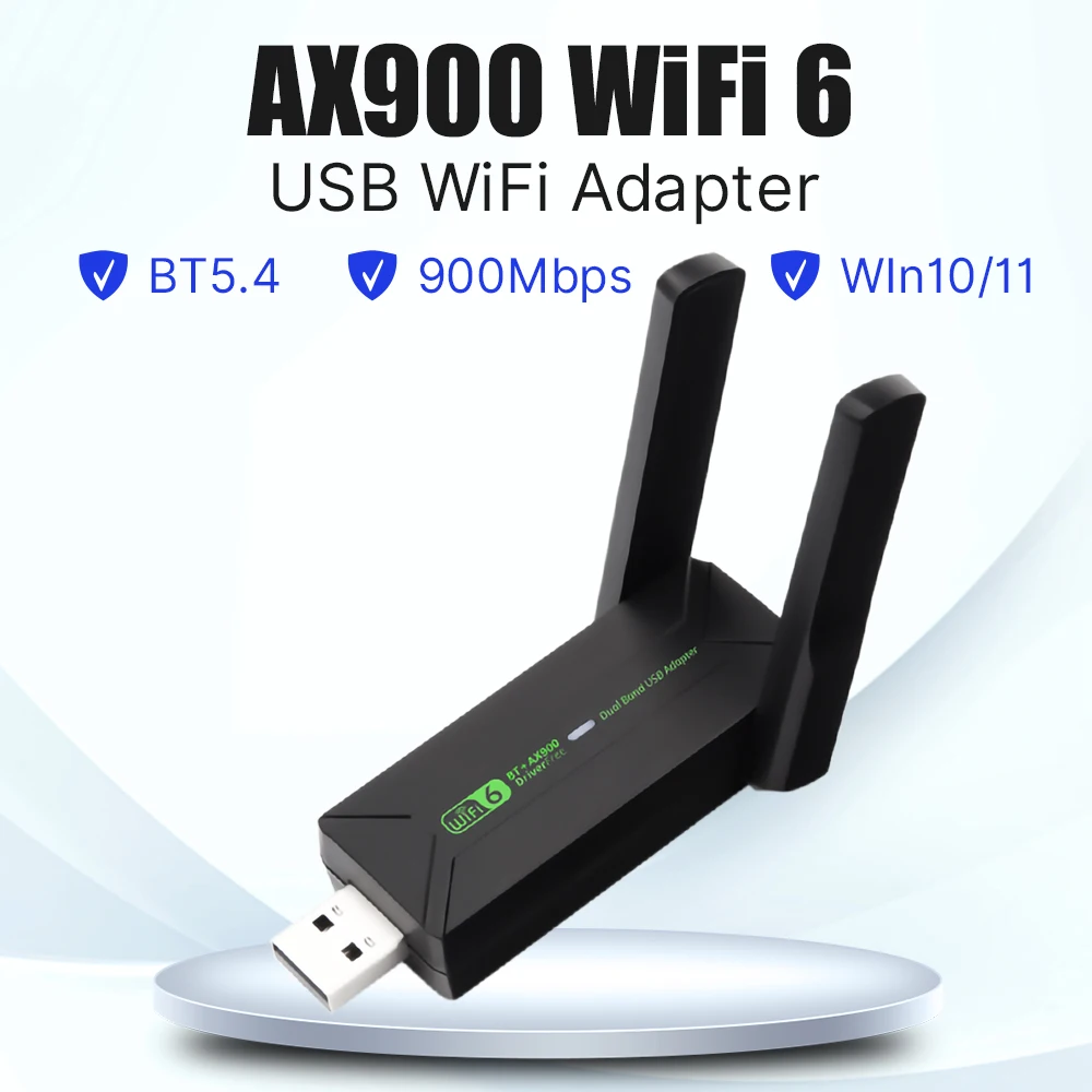

WiFi 6 BT5.4 AX900 WiFi Adapter USB WiFi Dongle 802.11ax Dual Band 2.4G/5GHz USB WiFi Card for Laptop PC Drive Free Win10/11