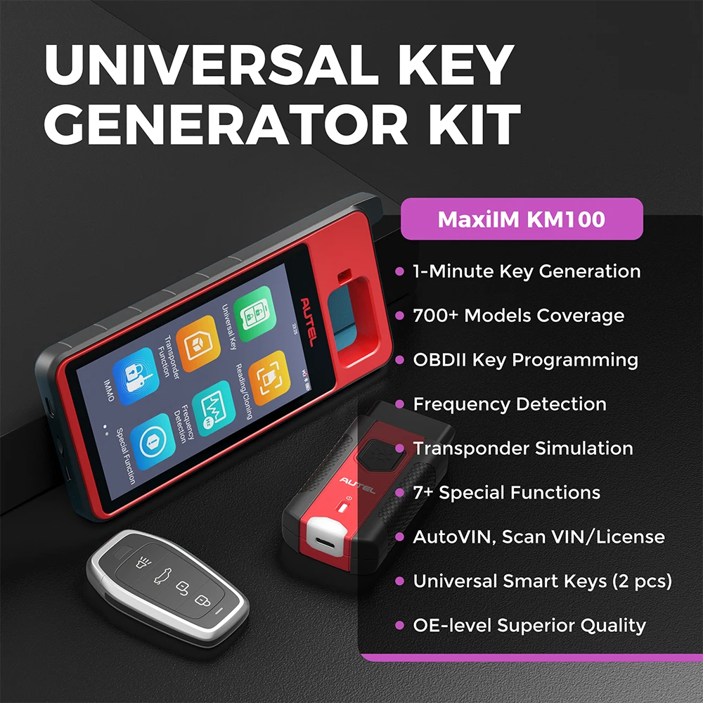 MaxiIM KM100E Key Fob Programming Tool Lifetime Update IMMO Key programmer Built-in APB112 2PCS IKEYs Same as KM100