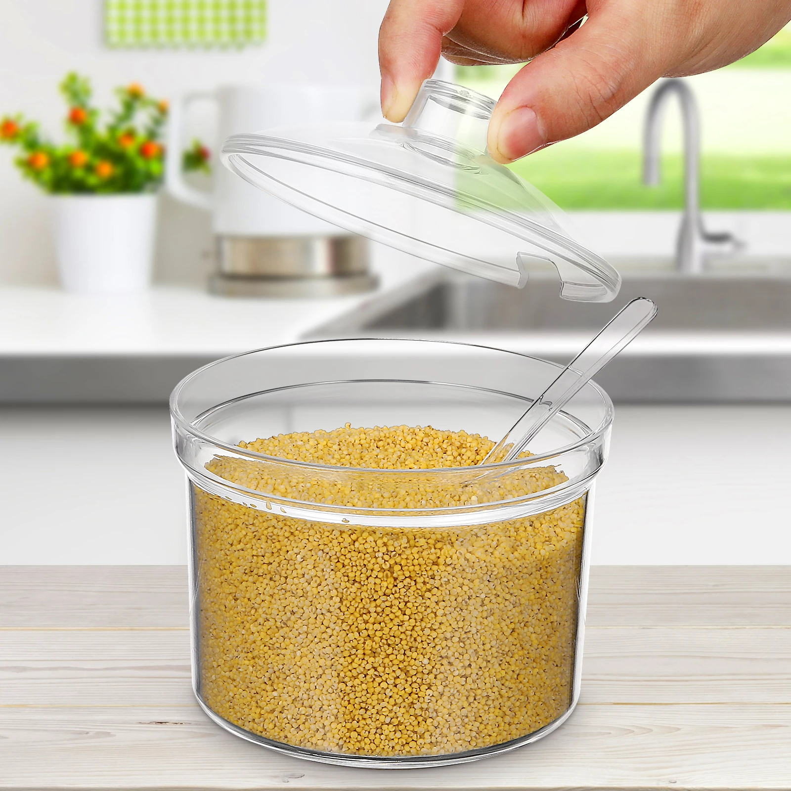 

2 set Seasoning Box Condiment Containers Transparent Acrylic Salt Sugar Pepper Storage Jars Spoon 60C Kitchen Supplies Spice Box