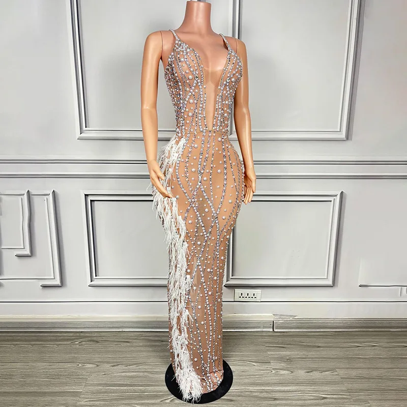 다이아몬드 이브닝 홀터 가수 공연 드레스 라이브 디너 생일 파티 댄스 공연 드레스 Vestidos Piedras Brillantes
