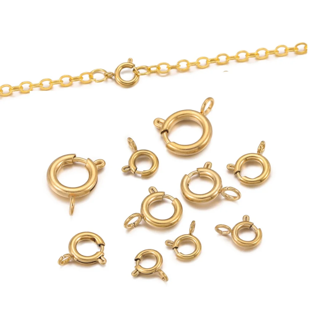 5Pcs/Pack Stainless Steel Circle Spring Button Clasps Hooks End Connectors for DIY Necklace Clasps Jewelry Making Accessories