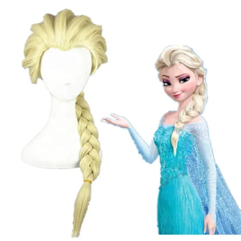 High Quality 50cm Medium Long Beige Frozen Elsa Cosplay WigSynthetic Anime Halloween Party Hear Resistant Hair Wig