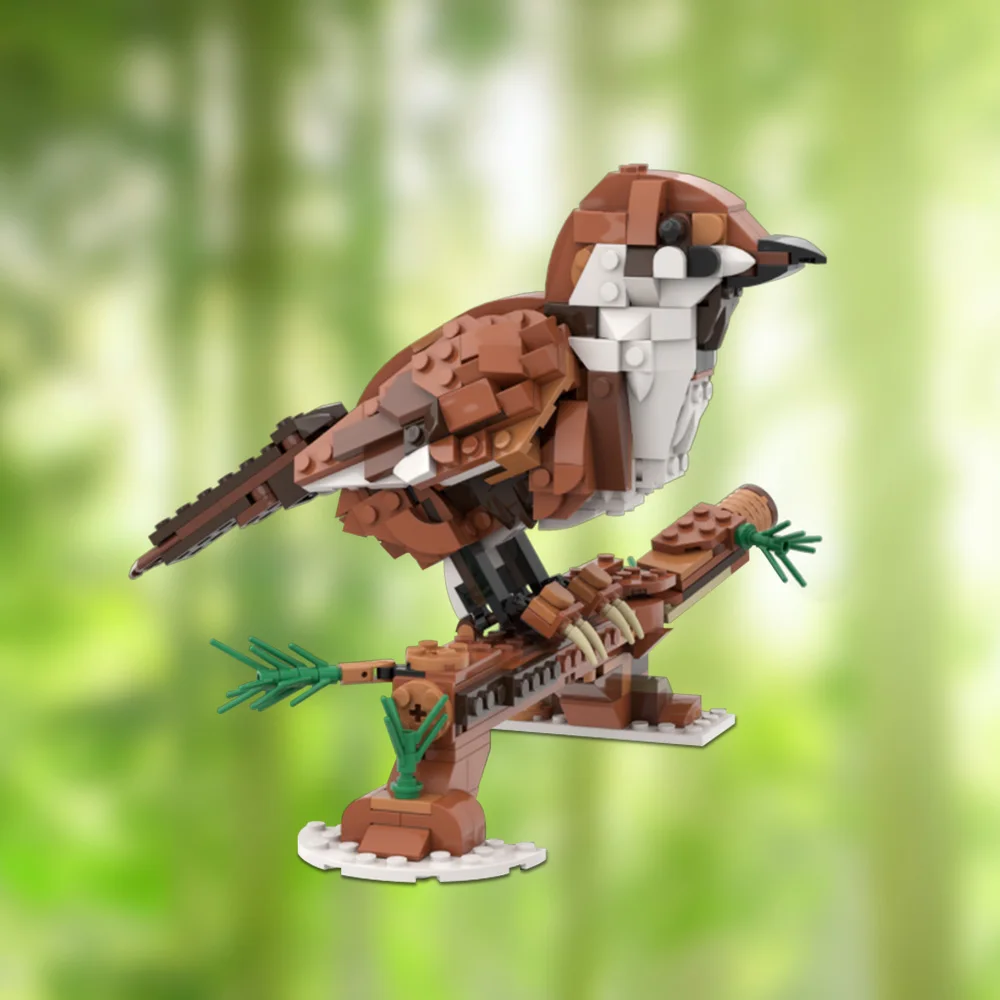 MOC Sparrow Building Blocks Model Cute Brown Sparrow Creativity Simulation Bird Pet Bricks Assembly Toys Kids Birthday Gifts