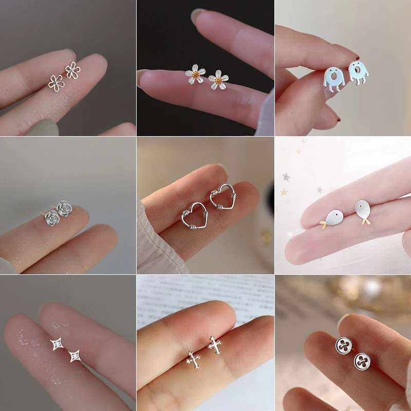 925 Silver Needles Simple Cute Korean Silver Color Hollow Heart Stud Earrings For Women Ear Piercing Teen Jewelry Earring Gift