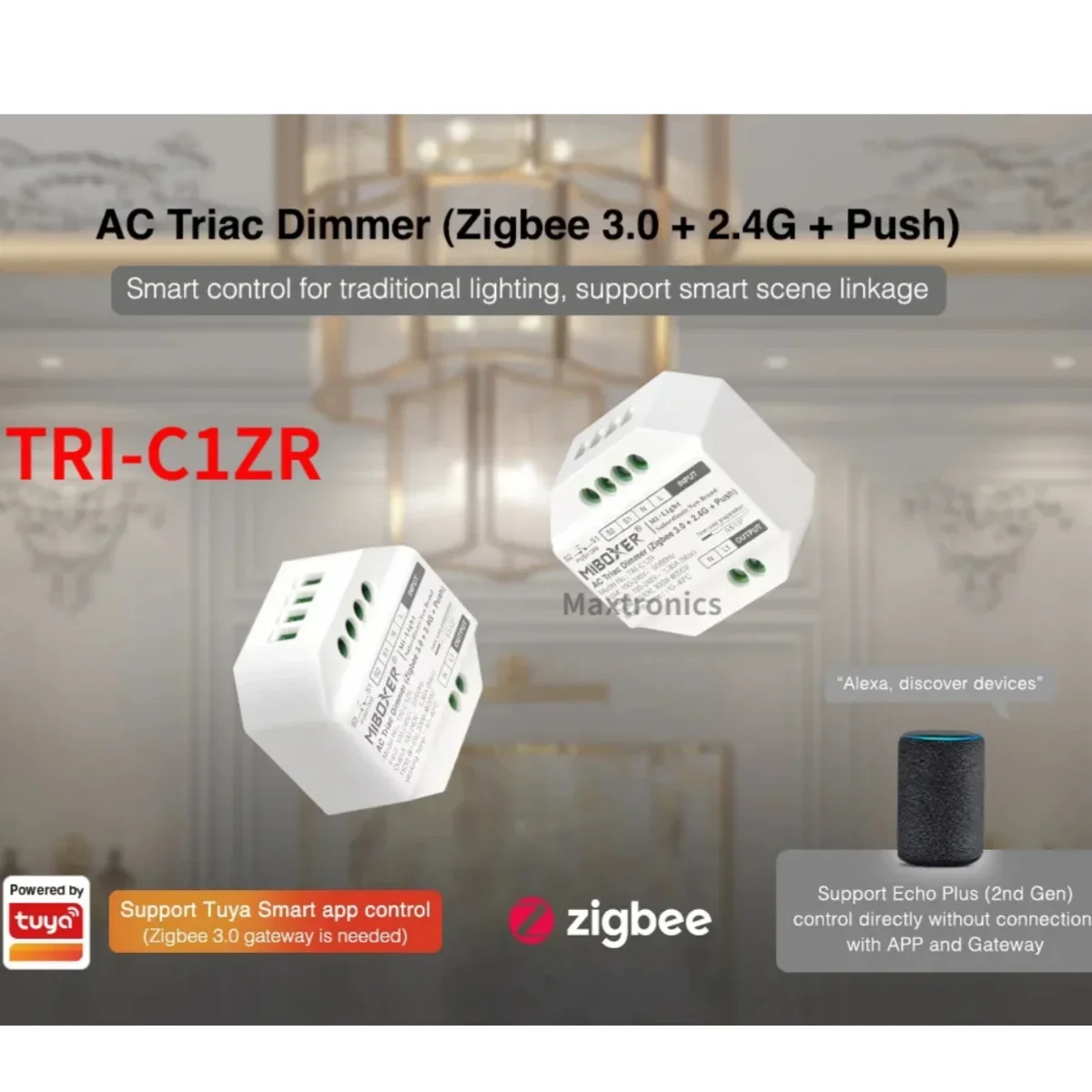 MiBoxer AC Triac Dimmer RF Push Dimmer TRI-C1/TRI-C1WR/TRI-C1ZR 110V 220V App/Voice/Remote Control for LED Bulb Strip Lights