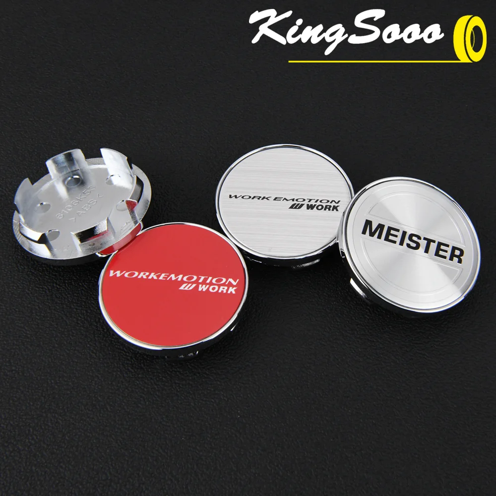 4PCS WORK Wheel Center Cap Clip 53mm OD / 48mm EQUIP MEISTER Racing Emblem Sticker Rim Caps Wheel Cover Hub Cap Black & Silver