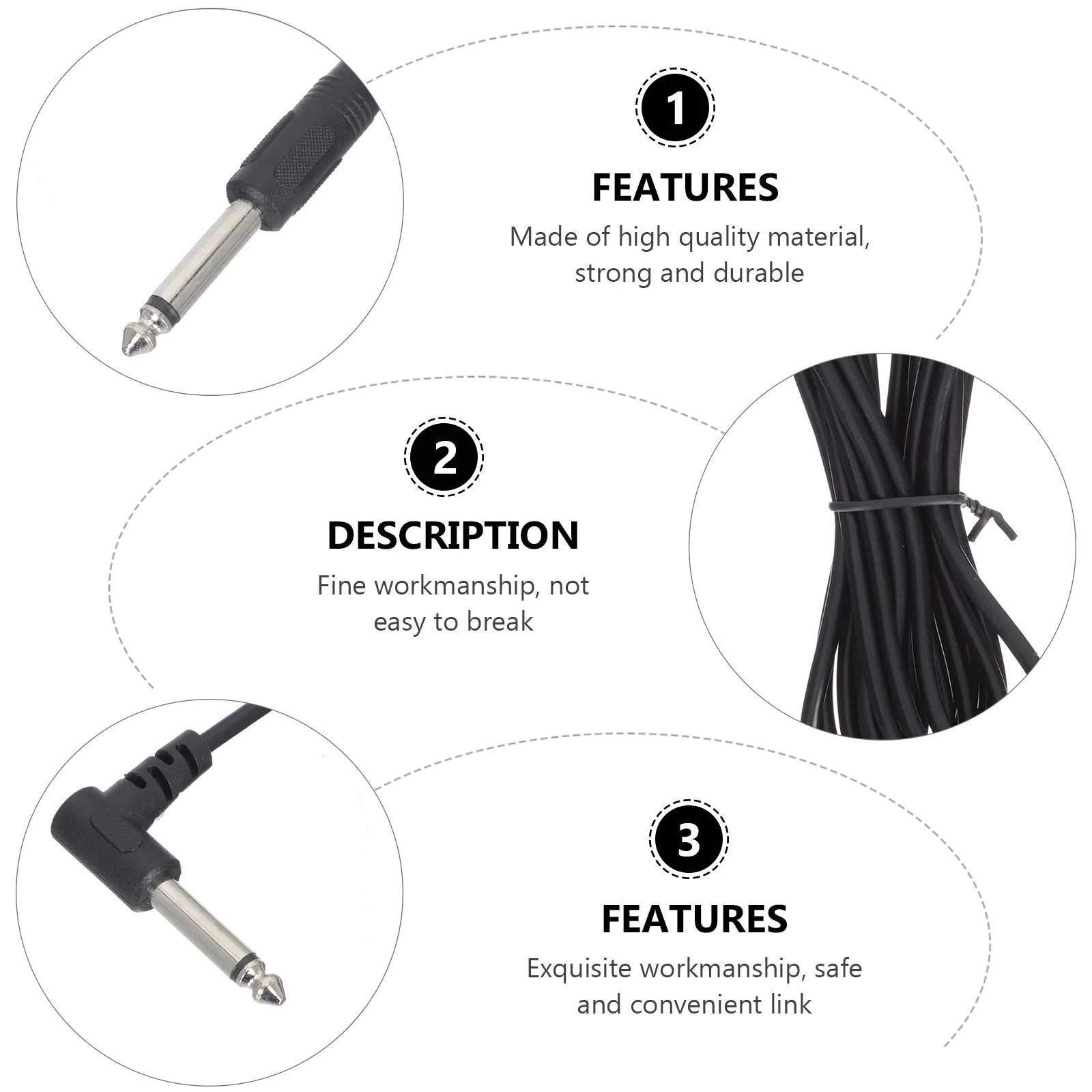 Cavo audio da 3 pezzi da 6,35 mm per chitarra, strumento elettrico, cavo di collegamento, cavo adattatore per altoparlante, cavo audio per chitarra