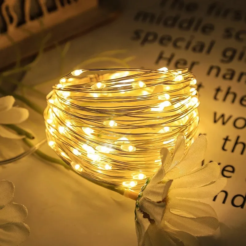 Fio de cobre impermeável LED String Light USB Fairy Light, Lâmpada de cortina, guirlanda de casamento, ano novo, Natal, festa, 5m, 10m