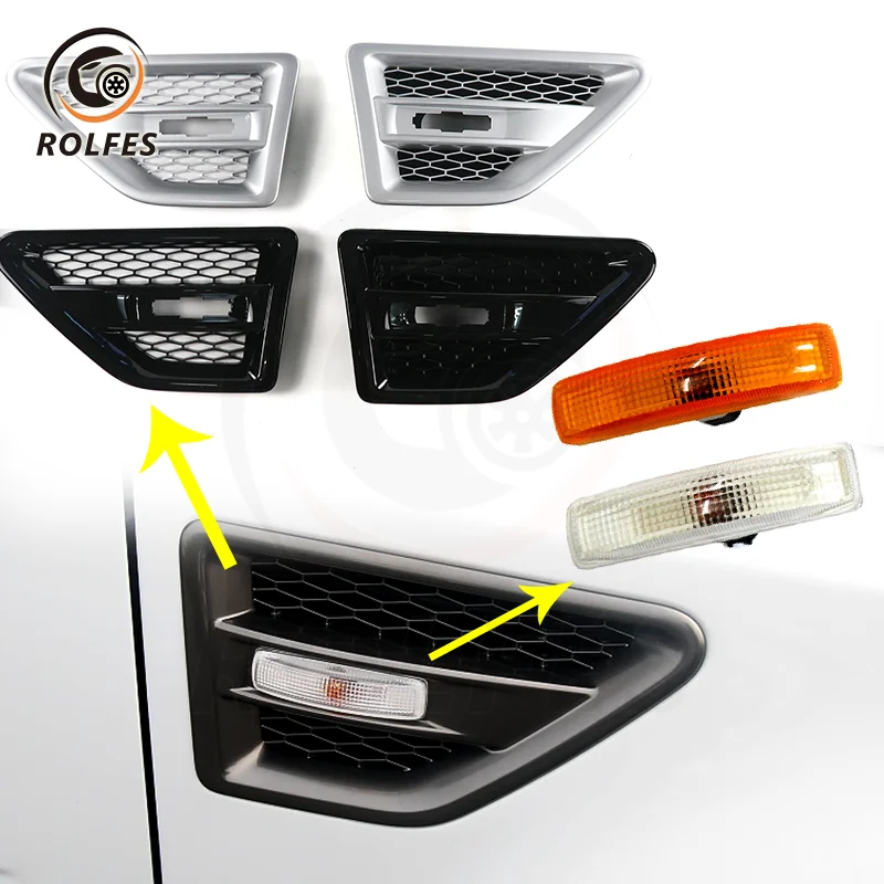 ROLFES Car Fender Side Vent Grille and Led Side Marker Turn Signal Lights For Land Rover Freelander 2 L359 2006-2014 Accessories