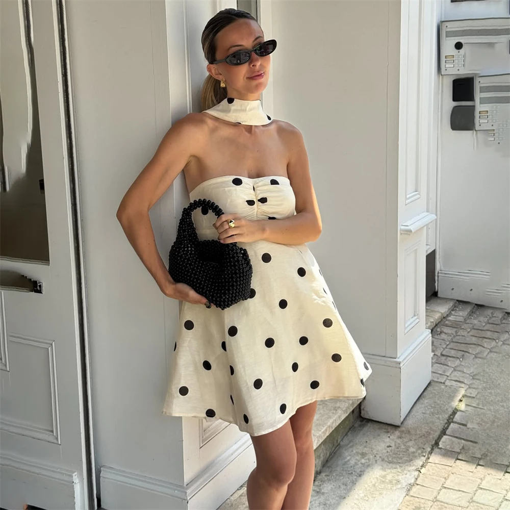 

Tuularose Fashion Polka Dot Dress Women Sexy Strapless Scarf Ribbon Loose Printed Dress New Vintage Summer Party Dress Vestidos